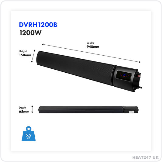 1200W Indoor and Outdoor Wi-Fi Radiant Heater - Black (UK)